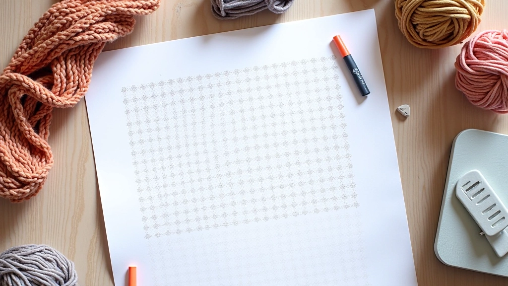 Fair Isle knitting pattern chart printed on paper with highlighter marking completed rows, showing traditional geometric design symbols and color squares
