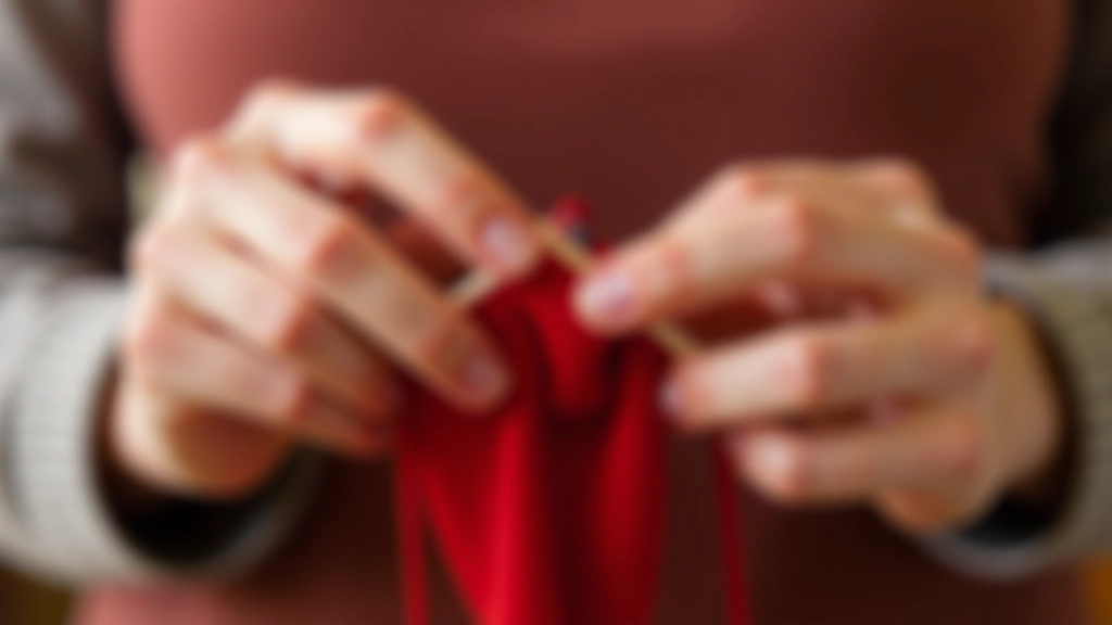 Hands holding knitting needles with two different colored yarns tensioned through fingers, showing proper yarn management for Fair Isle knitting