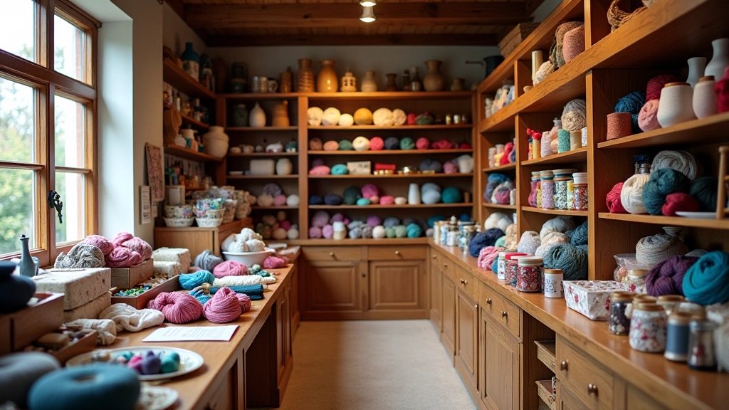 Interior of a traditional haberdashery shop with organized shelving
